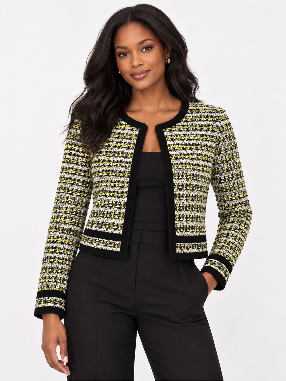 Alice + Olivia Black, White & Green Tweed Cardigan – Size S/P